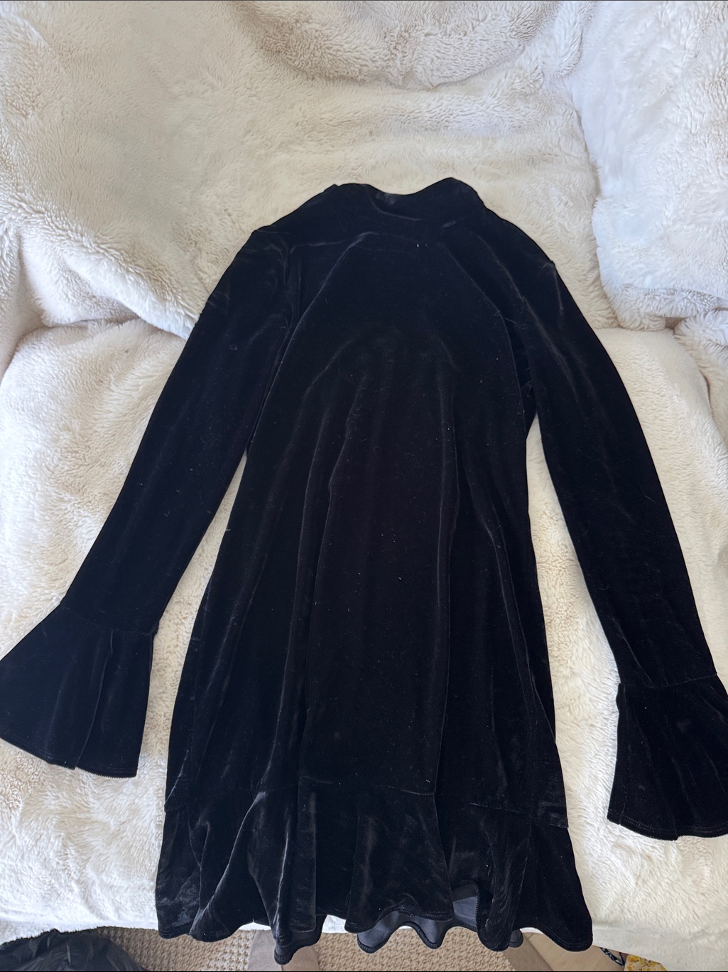 Lovers + Friends Black Velvet Long Sleeve Ruffle Dress